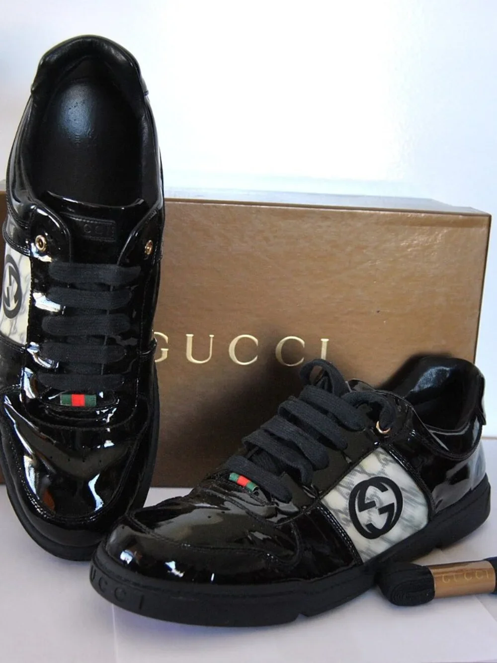 Gucci Patent Leather Mens Shoes Luxury Sneakers with original Box